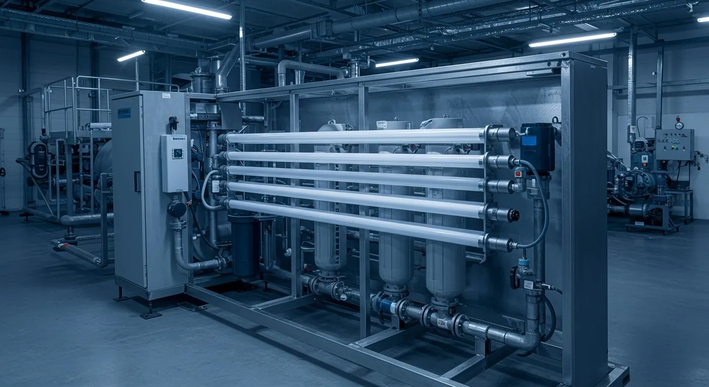 Large-scale UV water purification system.
