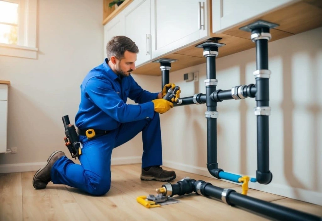 A worker repairing an electrical panel.