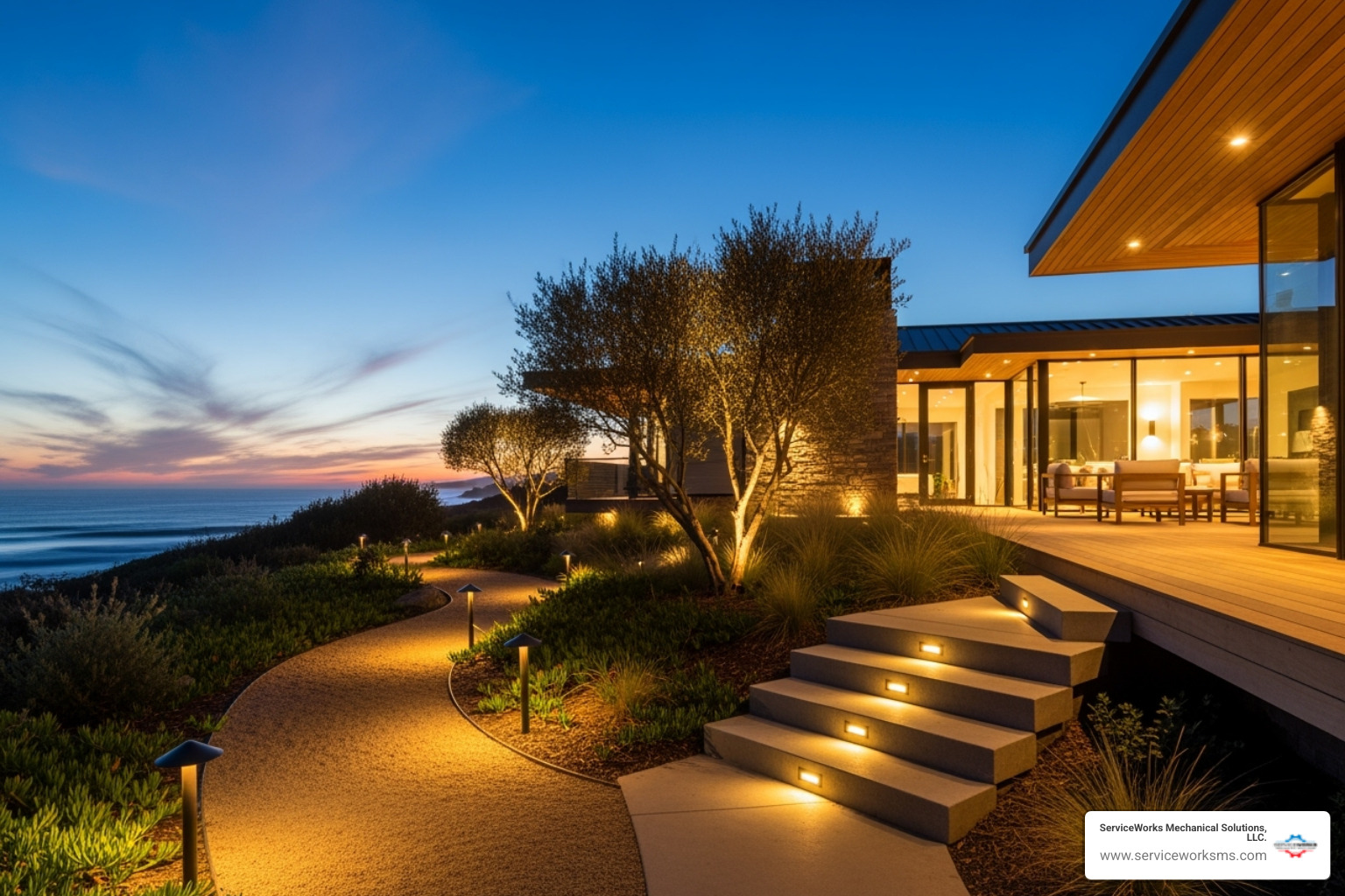 modern outdoor landscape lighting on a coastal home - electrician myrtle beach sc