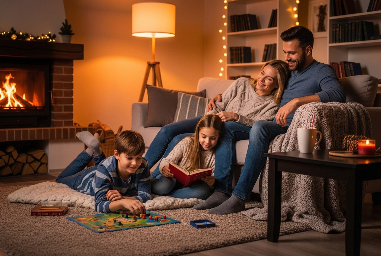 comfortable family in warm living room during chilly evening - heating repair same day in surfside beach, sc comfortable family in warm living room during chilly evening - heating repair same day in surfside beach, sc