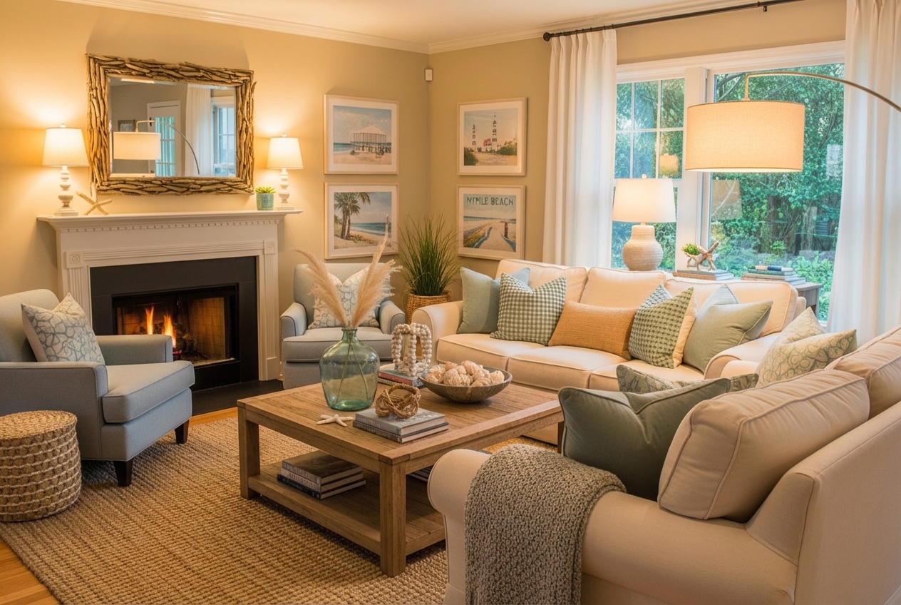 comfortable, warm family living room in a Myrtle Beach home - boiler repair in myrtle beach, sc