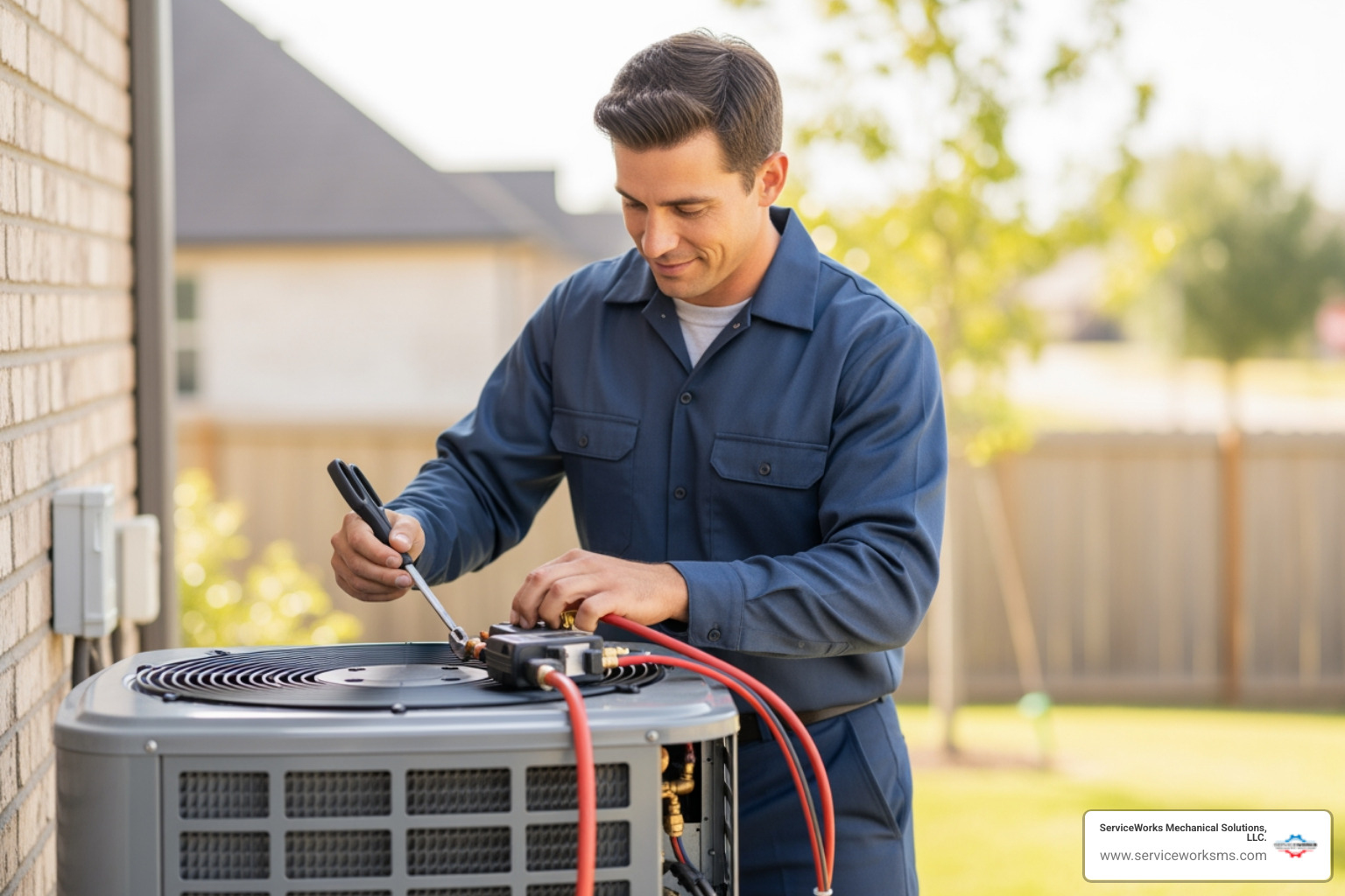 AC repair technician working on outdoor unit - ac repair in florence, sc
