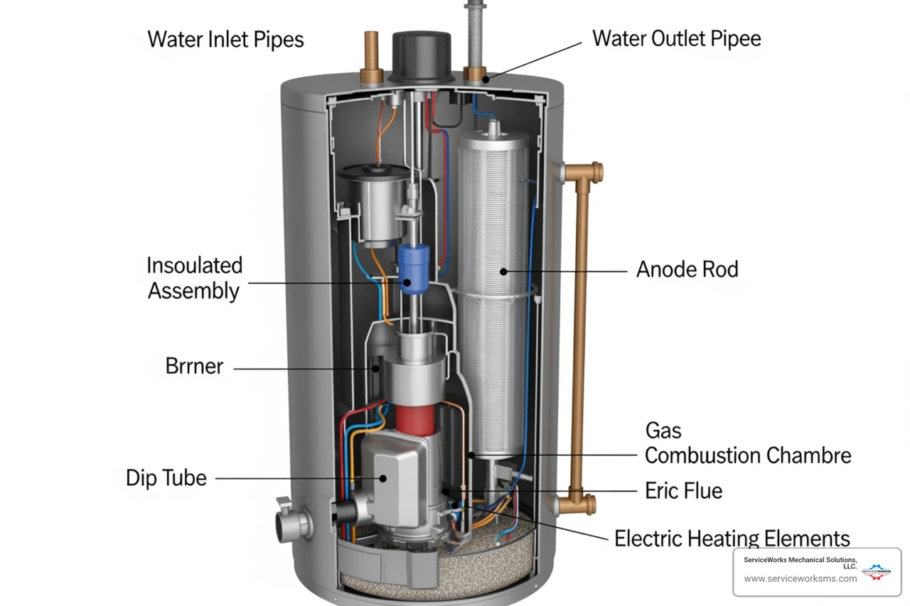cutaway diagram of a traditional tank water heater