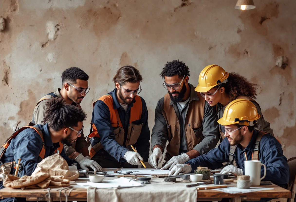 team working collaboratively on-site