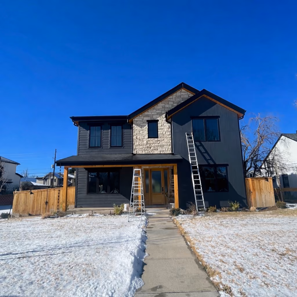 A two story home in a final construction phase in Cory Merrill with freshly cleaned windows