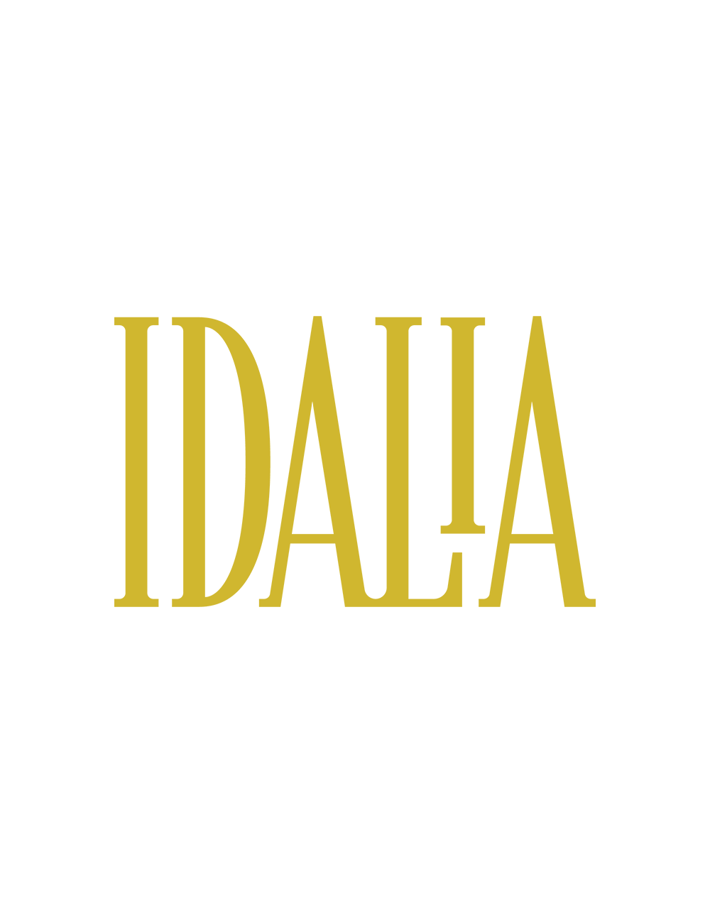 Idalia logo in uppercase gold serif font centred.