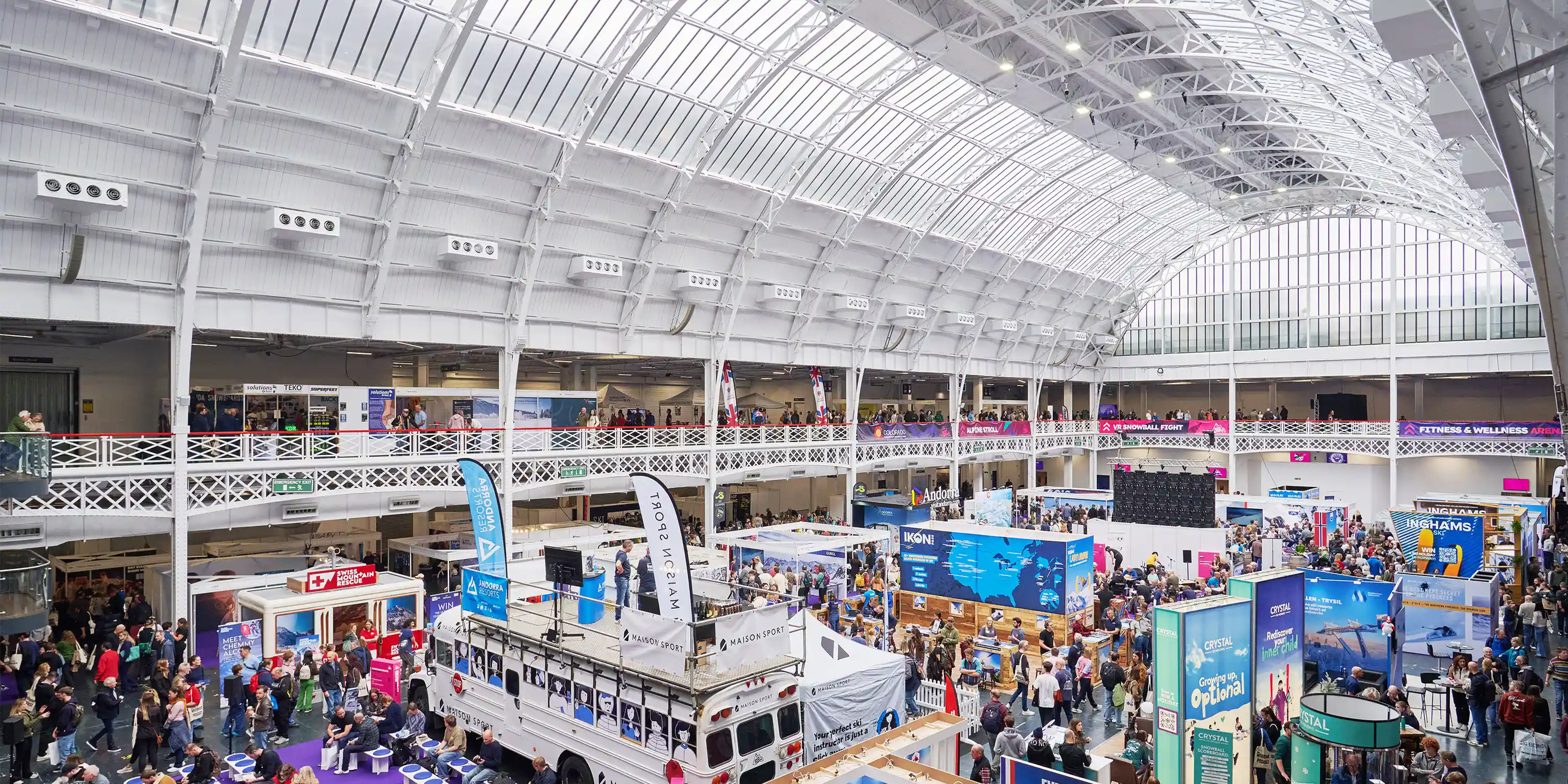 An internal view of the National Hall and its arched ceiling. 