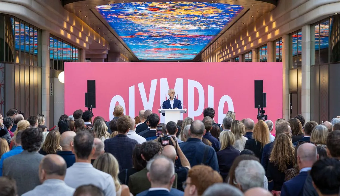 Mayor of London, Sir Sadiq Khan giving keynote speech and Olympia's pre-launch preview event in front of guests on the 9th of June 2026.