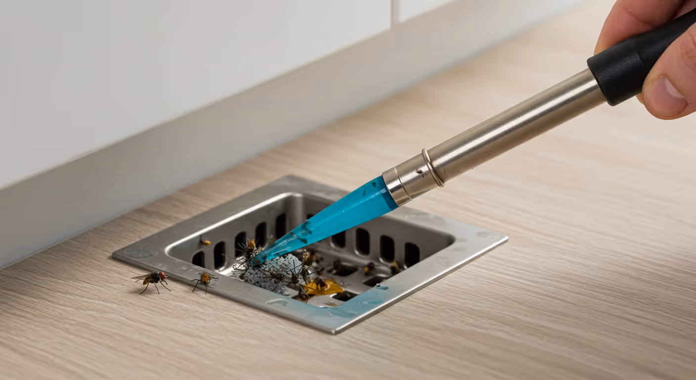 A person cleaning insects from a drain.