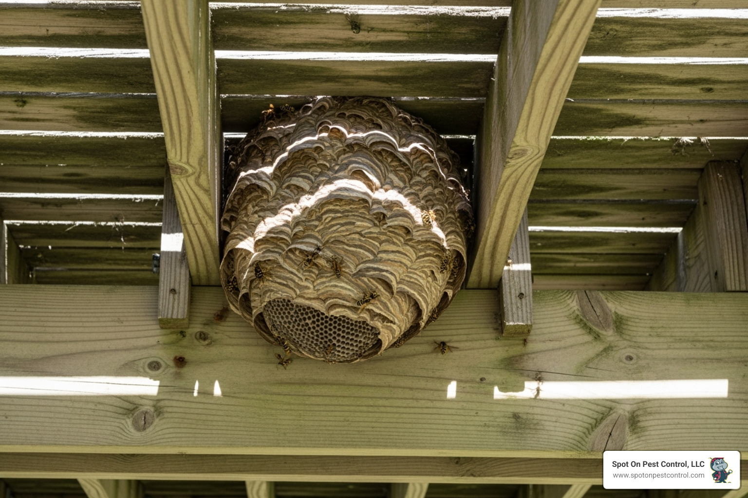 Large wasp nest under a deck - bee control lufkin tx