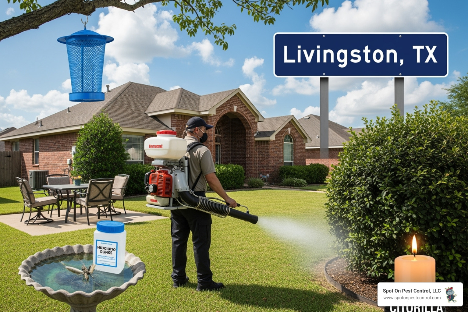 Spot On Pest Control LLC logo with phone number 936-398-8381 - mosquito control livingston tx