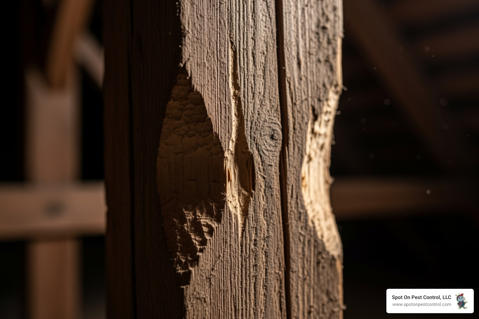 image of gnaw marks on a wooden beam in an attic - rodent control lufkin tx image of gnaw marks on a wooden beam in an attic - rodent control lufkin tx