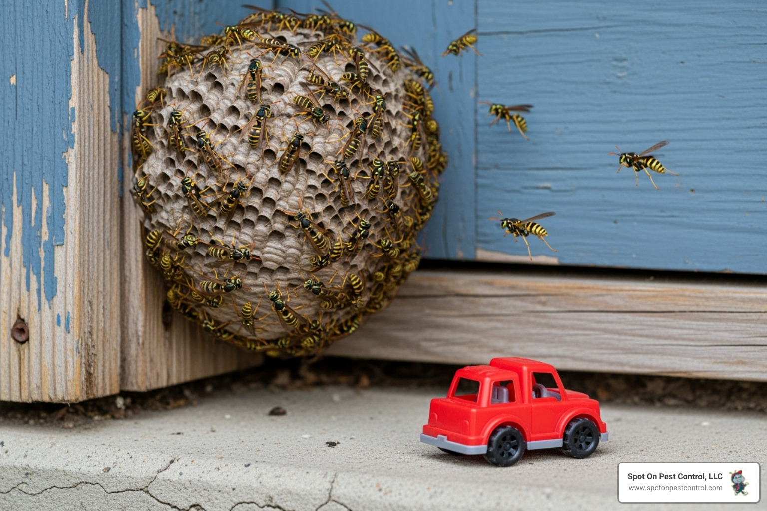 common but dangerous wasp nest locations like near doorways or in children's play areas - wasp removal lufkin tx