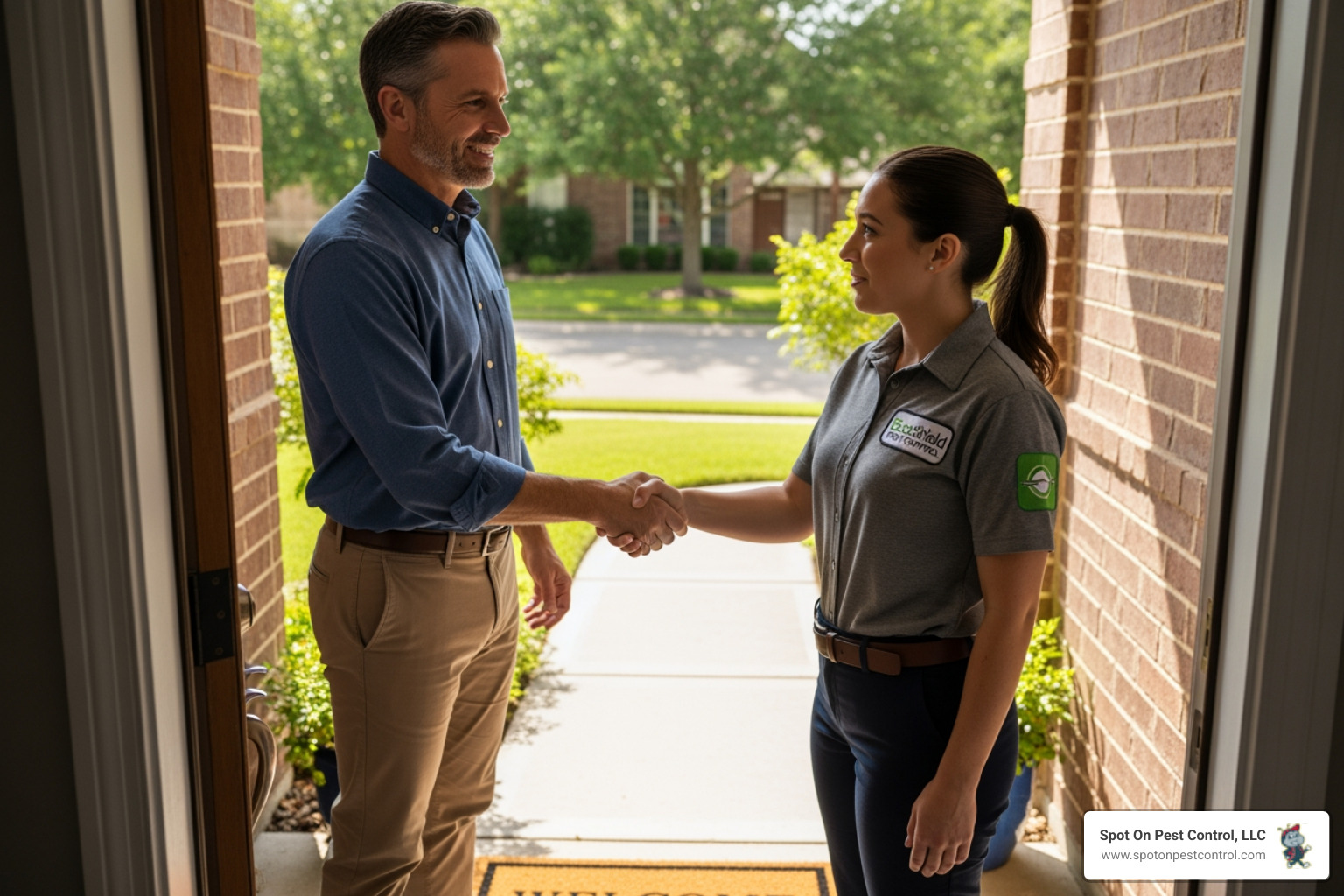 homeowner shaking hands with a trusted pest control technician - I need to find a bed bug exterminator in Lufkin, TX. Can you give me some options?
