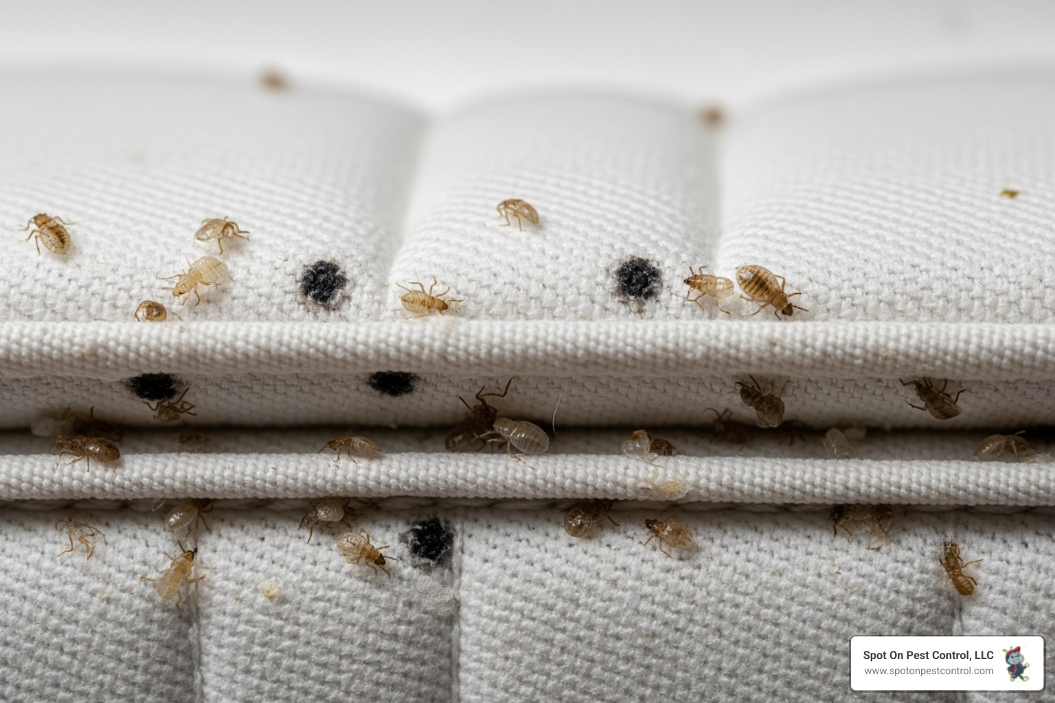 bed bug signs on a mattress seam, including dark spots and shed skins - I need to find a bed bug exterminator in Lufkin, TX. Can you give me some options?