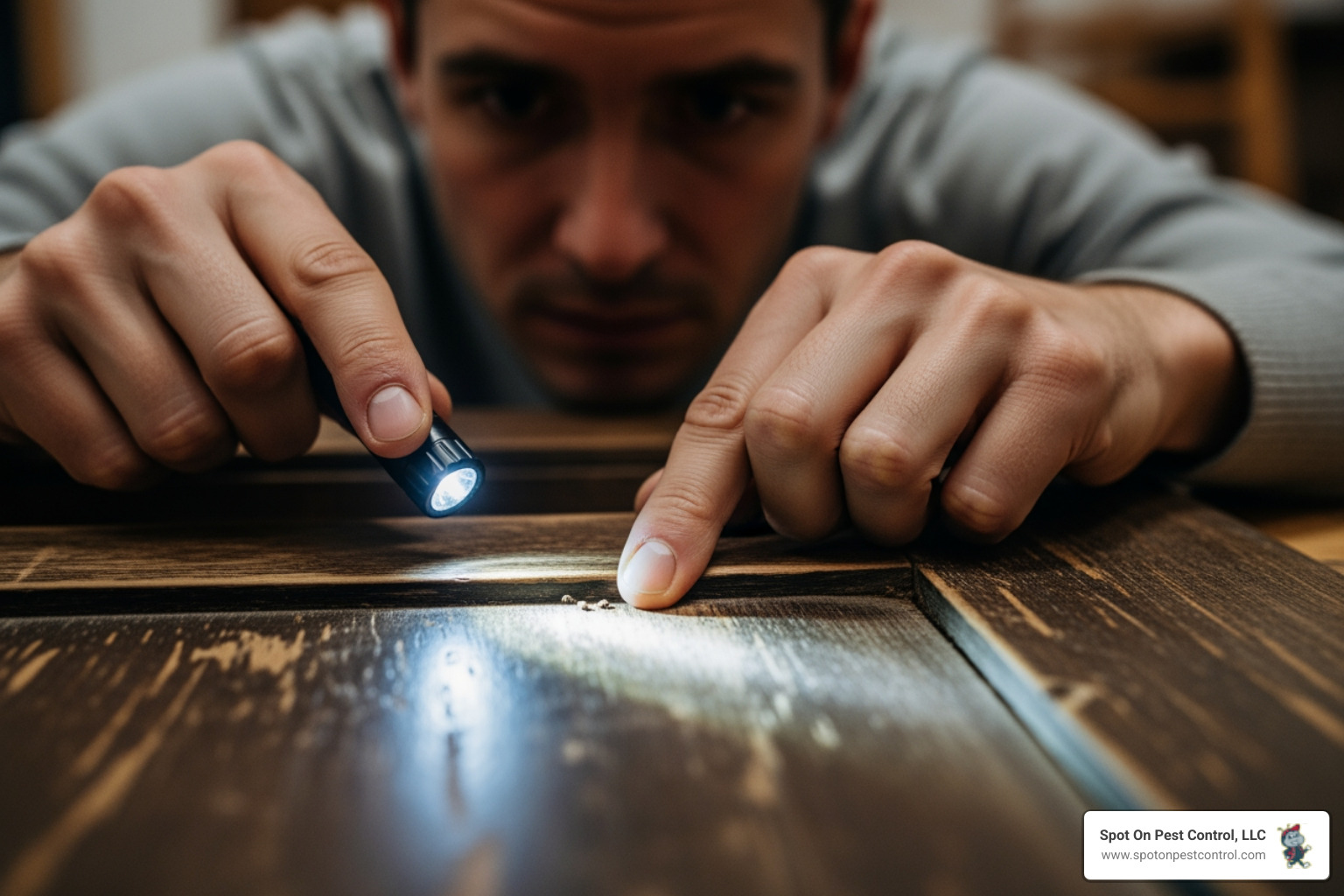 person inspecting second-hand furniture for bed bugs - Show me companies that specialize in bed bug removal in Lufkin, TX.