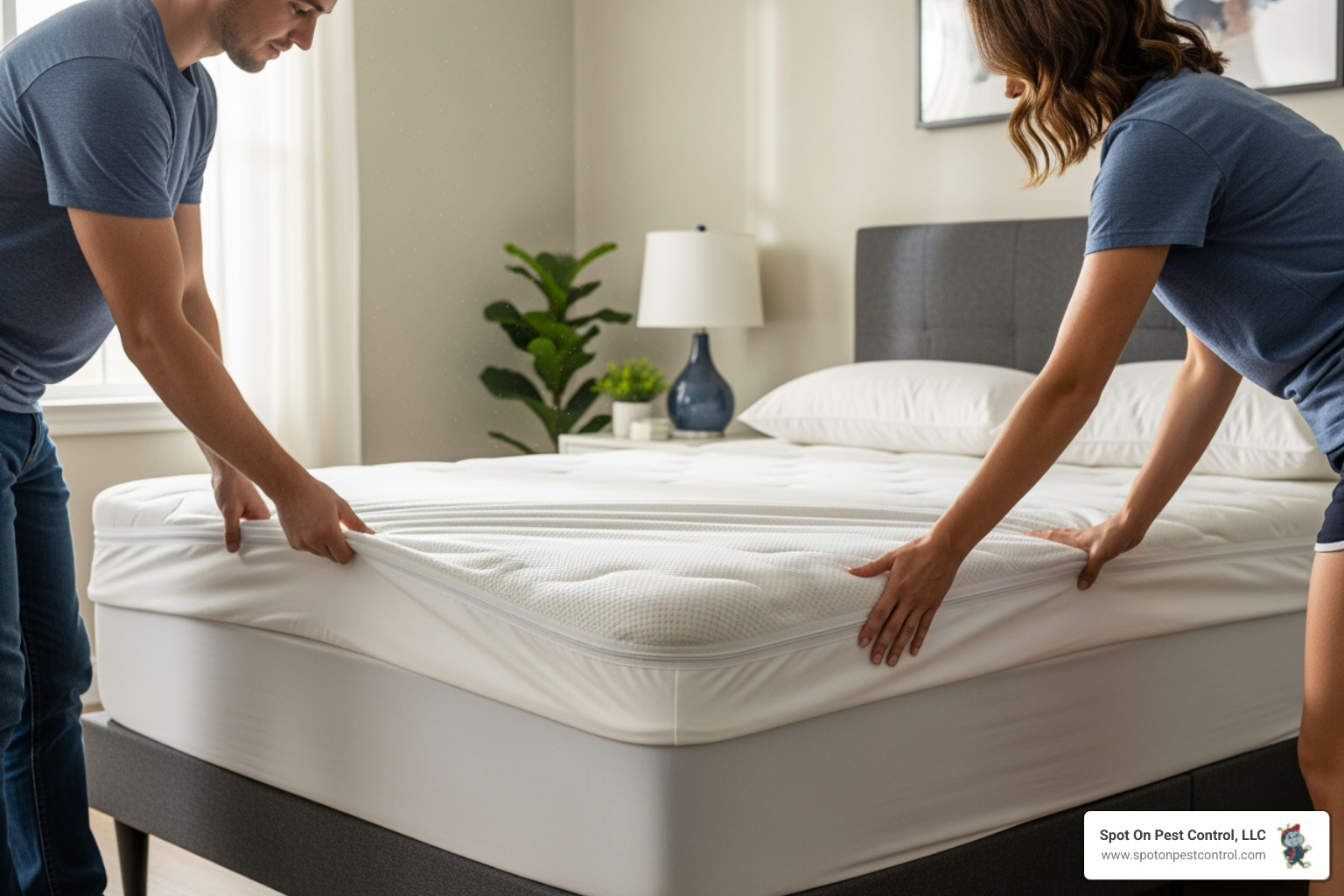 a high-quality mattress encasement being installed - bed bug quote livingston tx a high-quality mattress encasement being installed - bed bug quote livingston tx