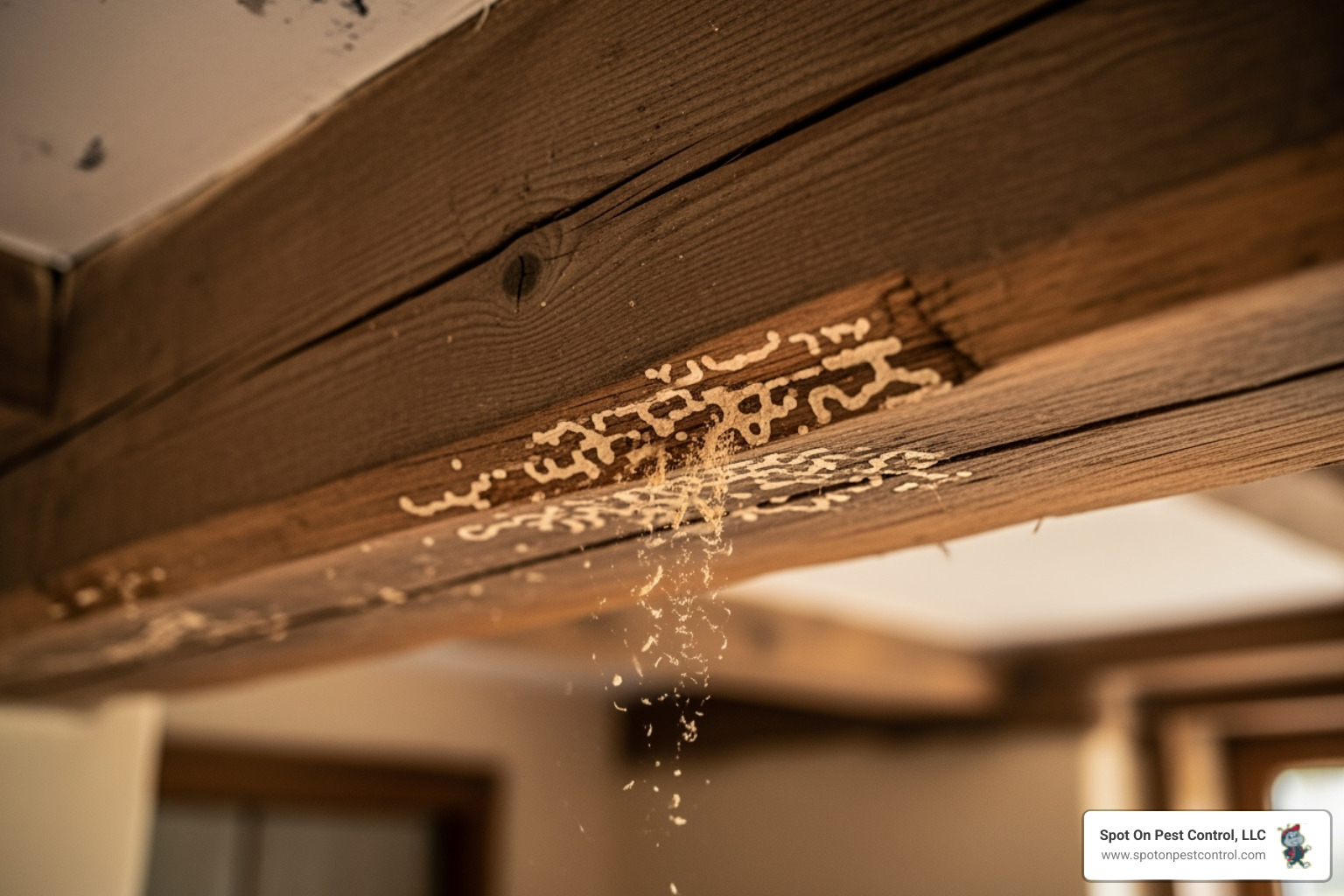 subtle structural damage caused by pests, like a weakened wooden beam - same day pest control hudson tx