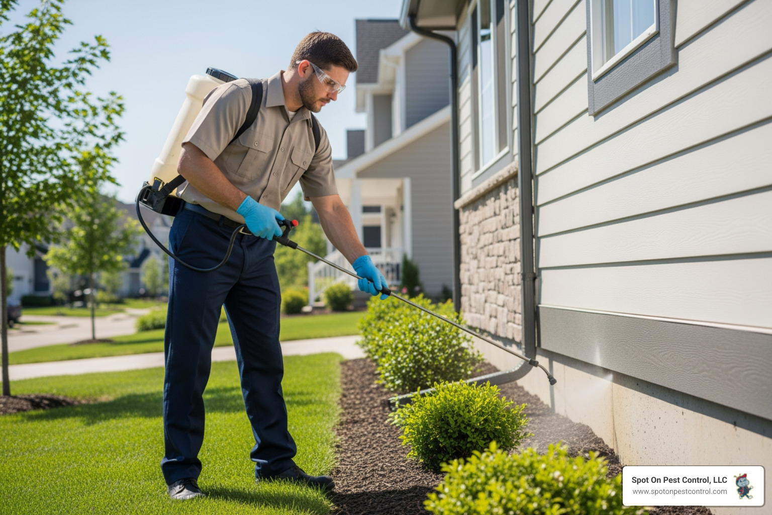 technician safely treating exterior of home - best pest control diboll tx technician safely treating exterior of home - best pest control diboll tx
