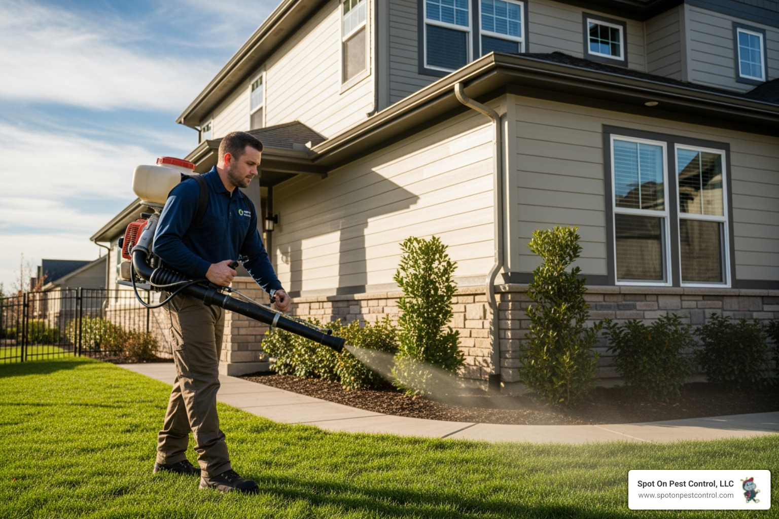 professional treating the exterior perimeter of a home - residential spider control lufkin tx professional treating the exterior perimeter of a home - residential spider control lufkin tx