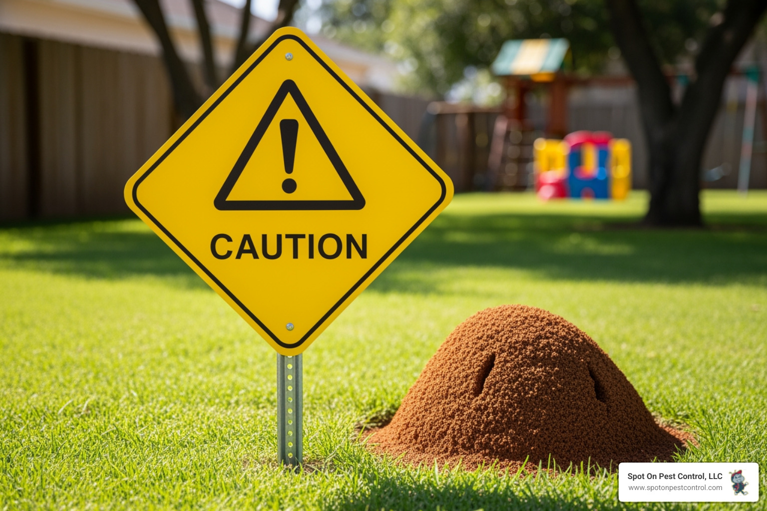 danger or warning sign near a fire ant mound to illustrate the risk to children and pets - fire ant exterminator lufkin tx