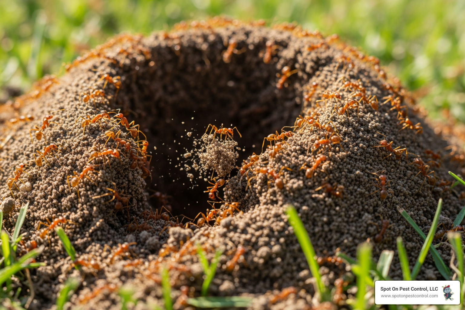distinct fluffy appearance of a recently disturbed fire ant mound - fire ant exterminator lufkin tx