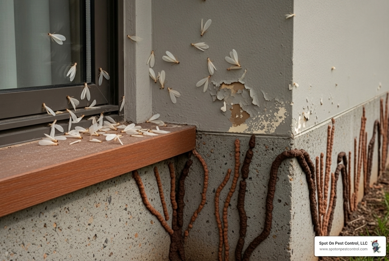 Infographic showing signs of termite infestation including mud tubes on foundation, hollow-sounding wood, discarded wings near windows, frass pellets, bubbling paint, warped wood, sticking doors, and the importance of 24-hour emergency response in Nacogdoches, TX - 24 hour termite treatment in nacogdoches, tx Infographic showing signs of termite infestation including mud tubes on foundation, hollow-sounding wood, discarded wings near windows, frass pellets, bubbling paint, warped wood, sticking doors, and the importance of 24-hour emergency response in Nacogdoches, TX - 24 hour termite treatment in nacogdoches, tx