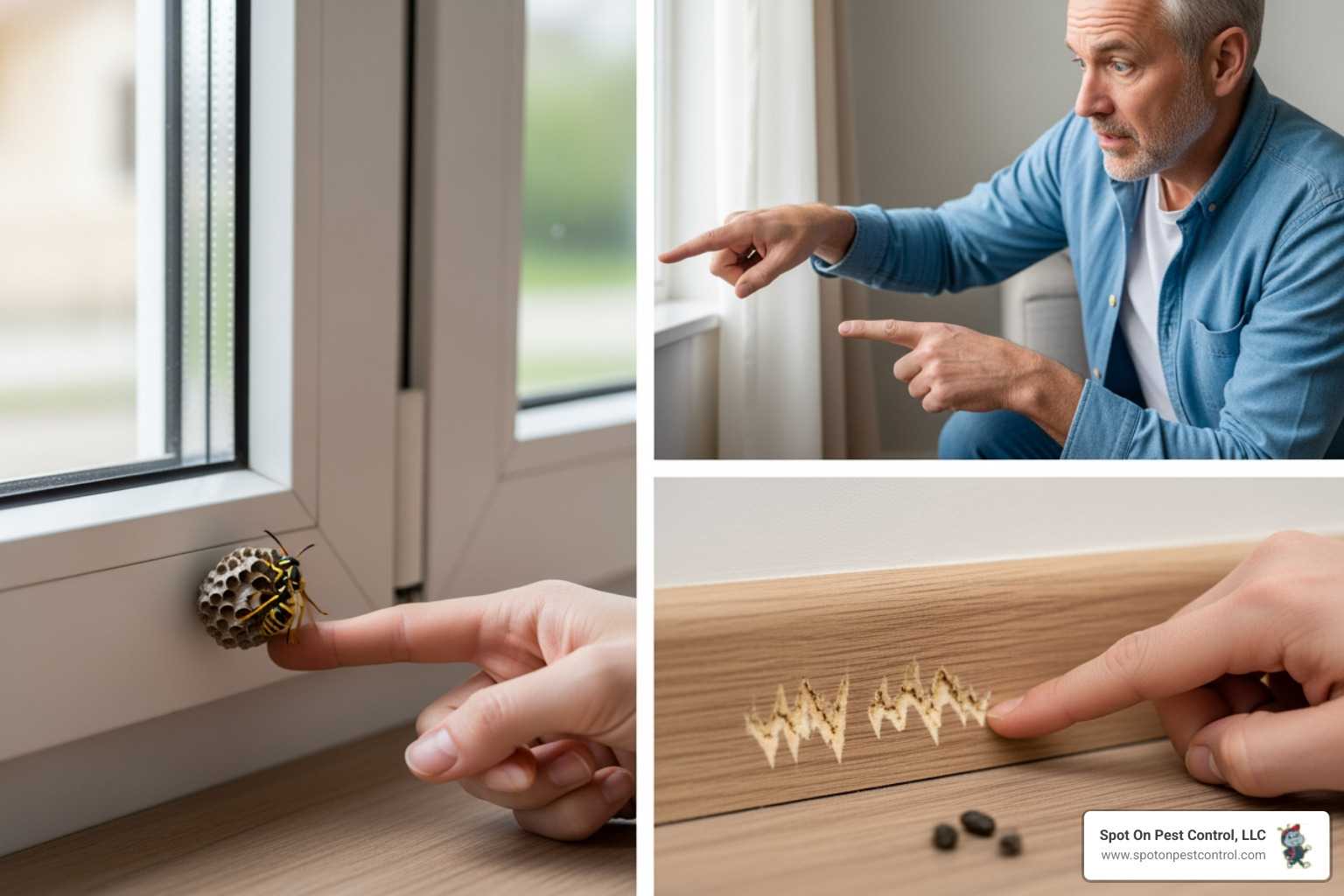 Infographic showing the top 5 signs of a pest emergency: aggressive or venomous pests like wasps and spiders, sudden overwhelming infestations of ants or roaches, visible structural damage from termites or carpenter ants, health-threatening rodent activity with droppings and gnaw marks, and unexplained bites or allergic reactions from bed bugs or fleas - 24 hour pest control company in lufkin, tx