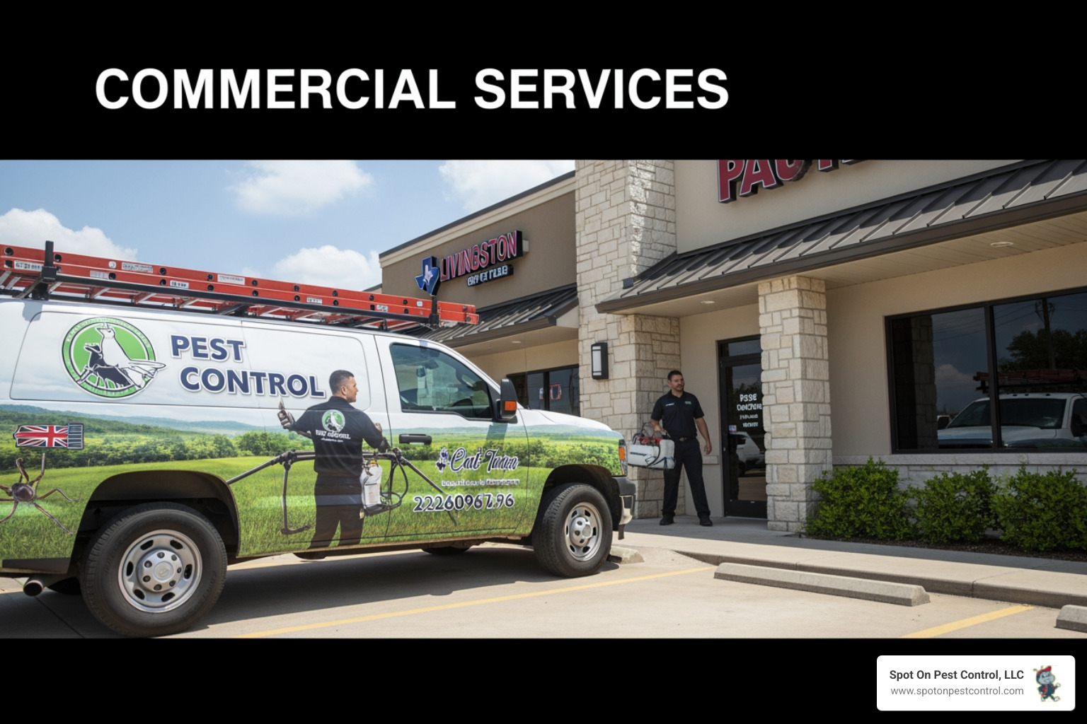 Infographic explaining the top 5 risks of pest infestations for commercial properties - commercial pest control company in livingston, tx
