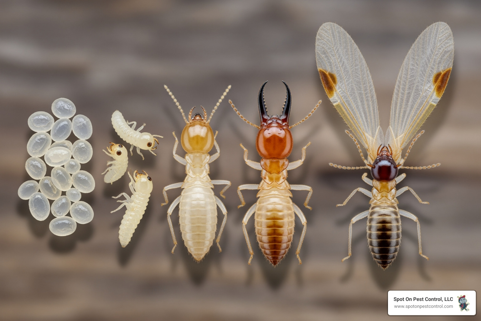 Infographic showing the termite life cycle from egg to adult, including the swarmer, worker, and soldier castes, with timelines for colony development and key stages like swarming season in East Texas - termite treatment in huntington tx Infographic showing the termite life cycle from egg to adult, including the swarmer, worker, and soldier castes, with timelines for colony development and key stages like swarming season in East Texas - termite treatment in huntington tx