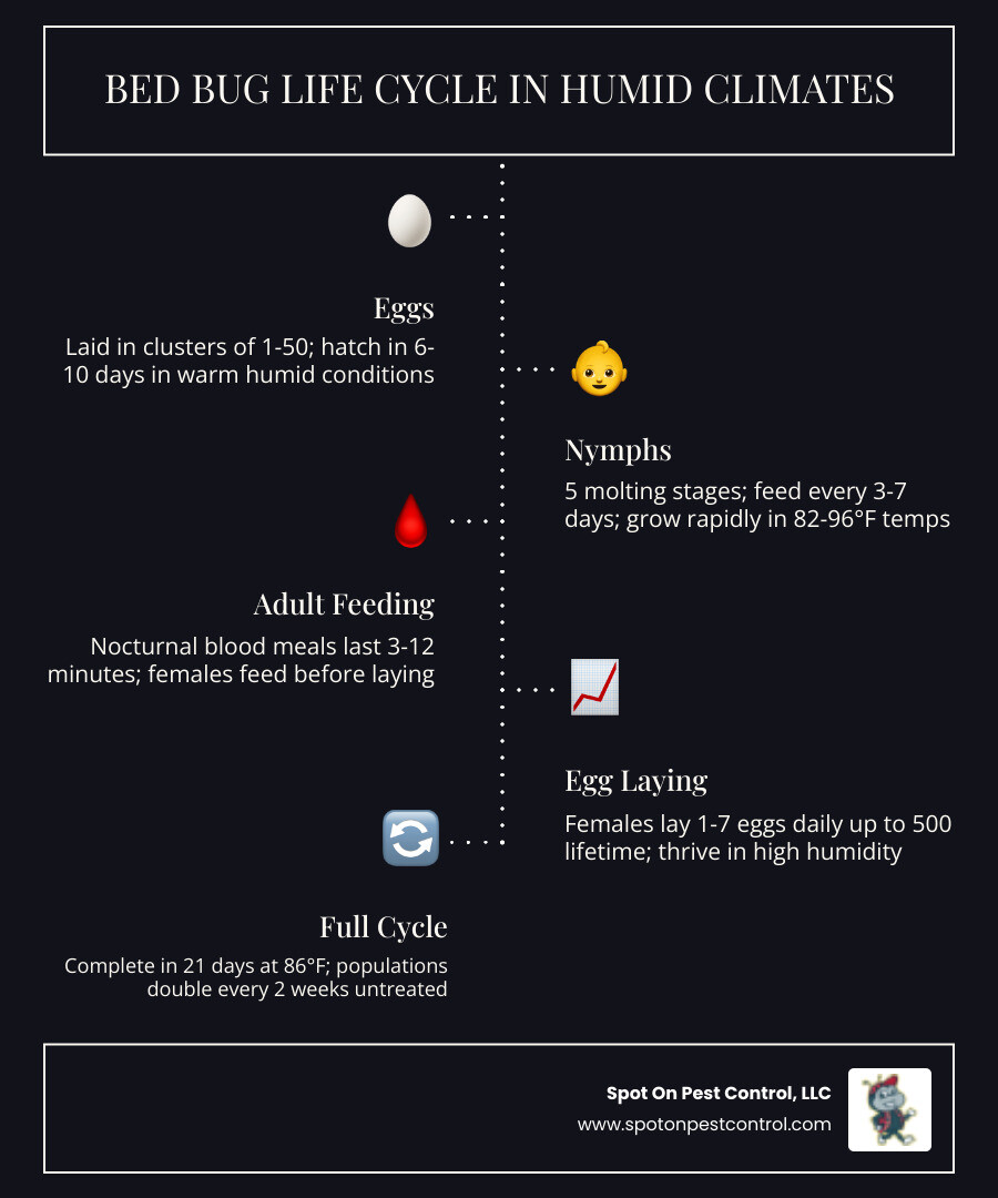 Bed bug life cycle and breeding speed in Trinity TX humid climate infographic - emergency bed bug removal in trinity, tx