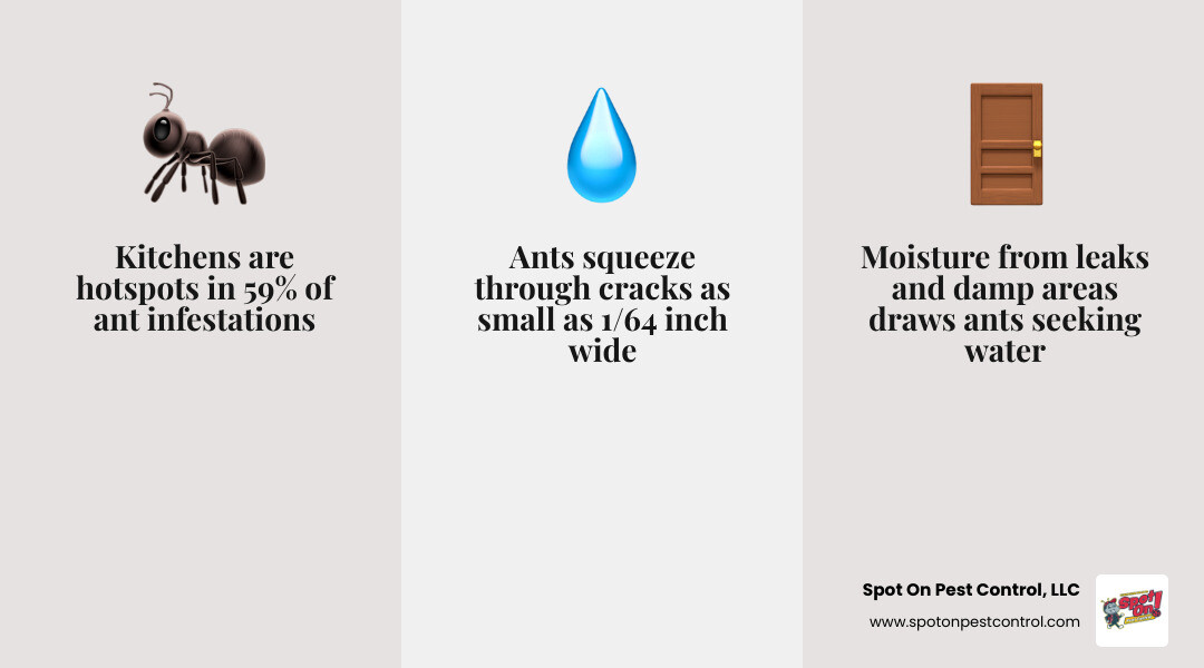infographic showing ant entry points, attractants, and pheromone trail behavior in a home - how ants enter your house and infographic showing ant entry points, attractants, and pheromone trail behavior in a home - how ants enter your house and