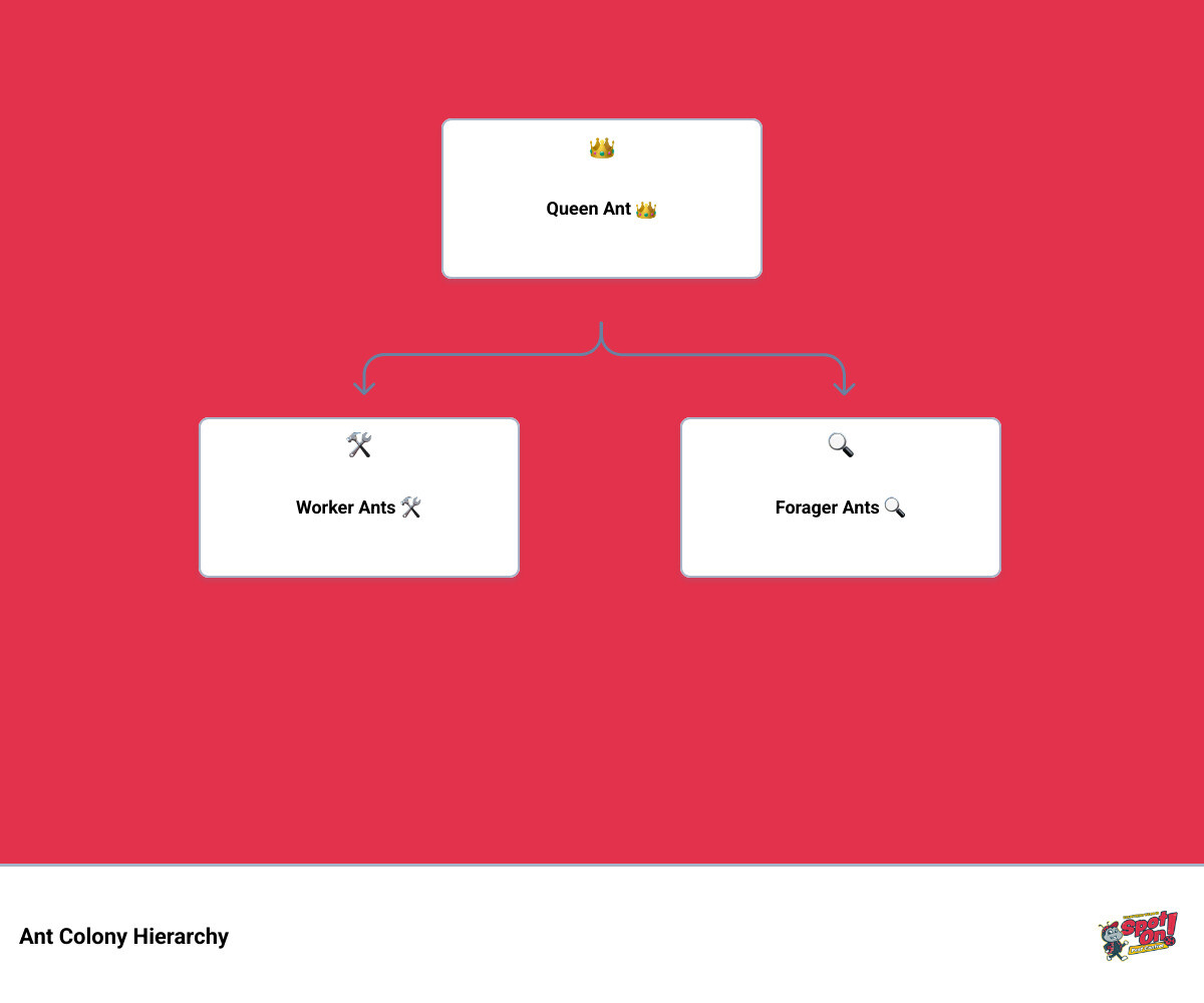 Infographic showing ant colony hierarchy with queen, workers, and foragers, and the queen's central role - professional ant Infographic showing ant colony hierarchy with queen, workers, and foragers, and the queen's central role - professional ant