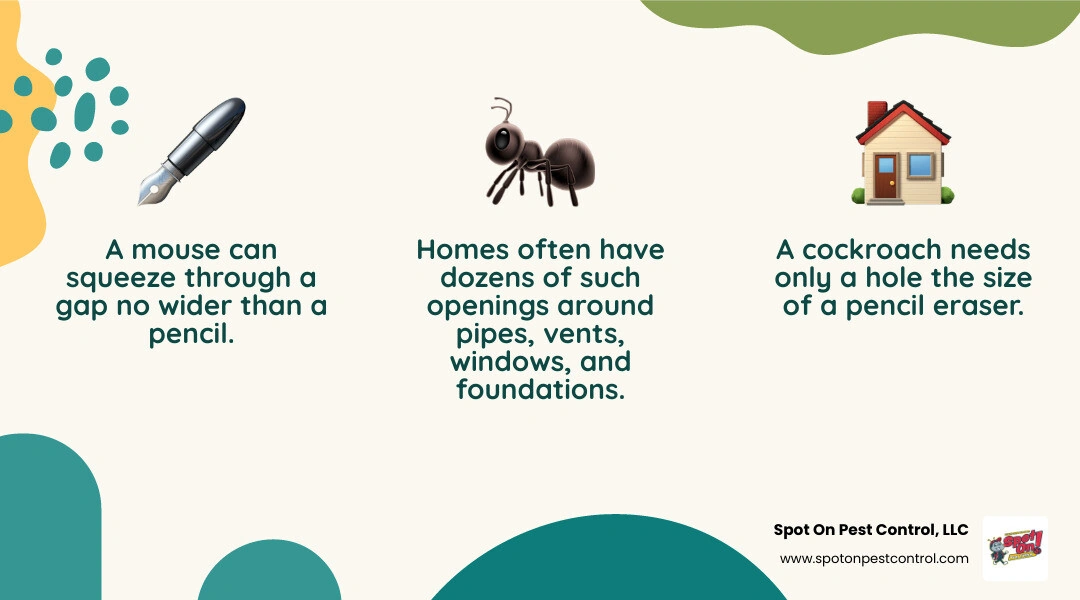 Infographic showing common pest entry points on a home and the sealing materials used to close them - how home sealing Infographic showing common pest entry points on a home and the sealing materials used to close them - how home sealing