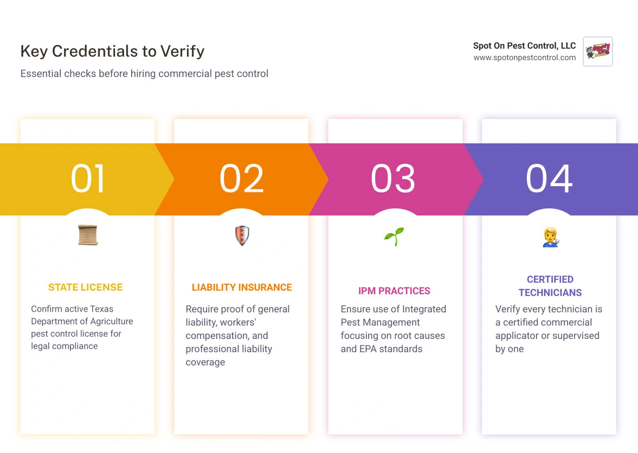 Commercial pest control company selection checklist for businesses - key criteria summary infographic infographic