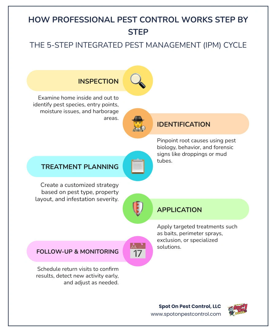 5-step Integrated Pest Management IPM cycle from inspection to monitoring - how professional pest control works step by step 5-step Integrated Pest Management IPM cycle from inspection to monitoring - how professional pest control works step by step