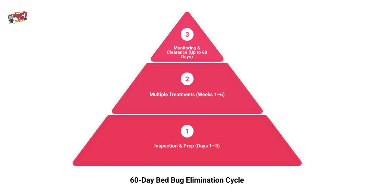 Infographic showing the 60-day bed bug elimination cycle from inspection to final clearance infographic Infographic showing the 60-day bed bug elimination cycle from inspection to final clearance infographic