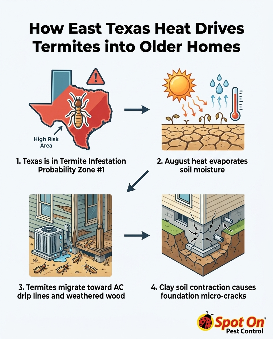 How East Texas Heat Drives Termites into Older Homes