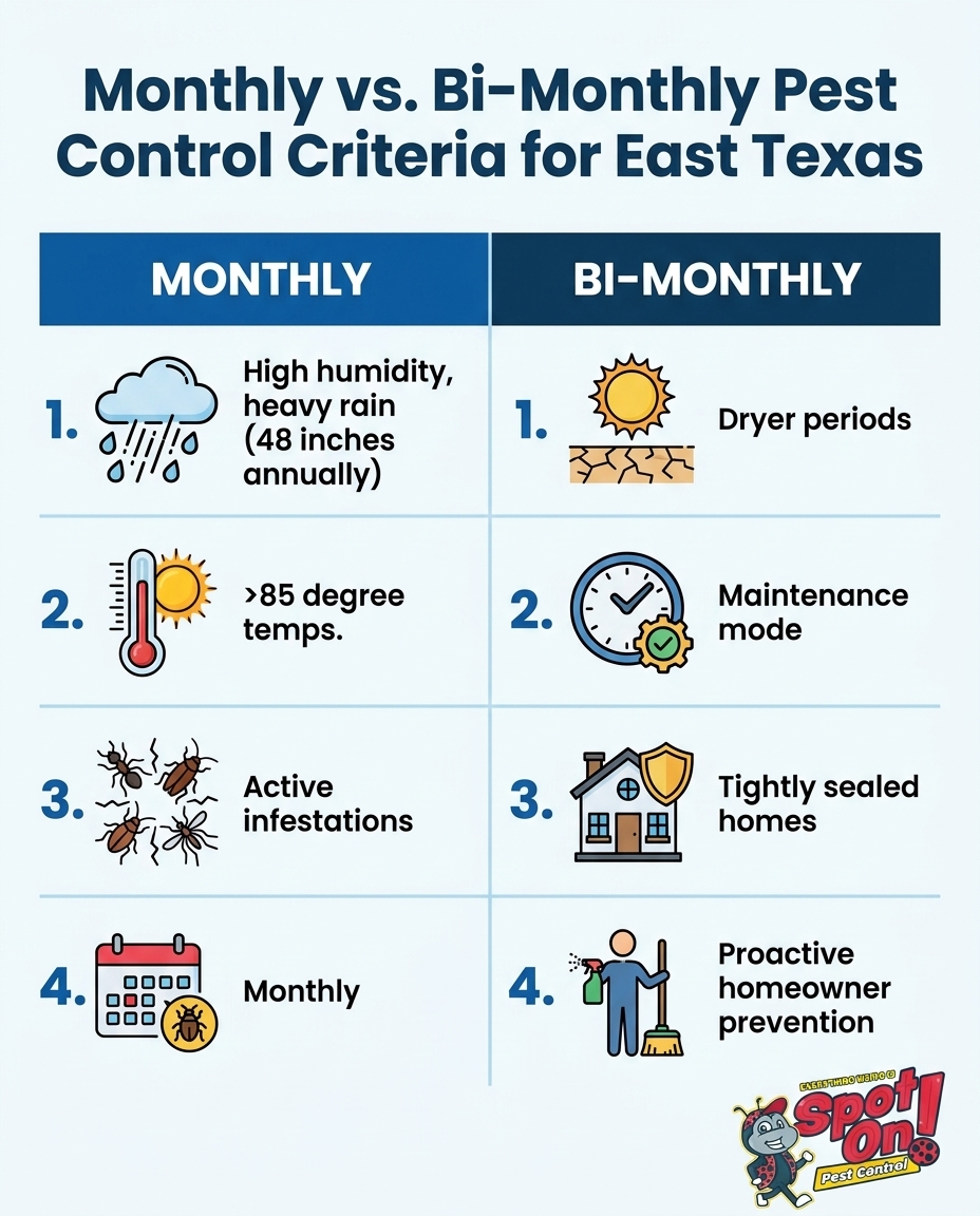 Monthly vs. Bi-Monthly Pest Control Criteria for East Texas