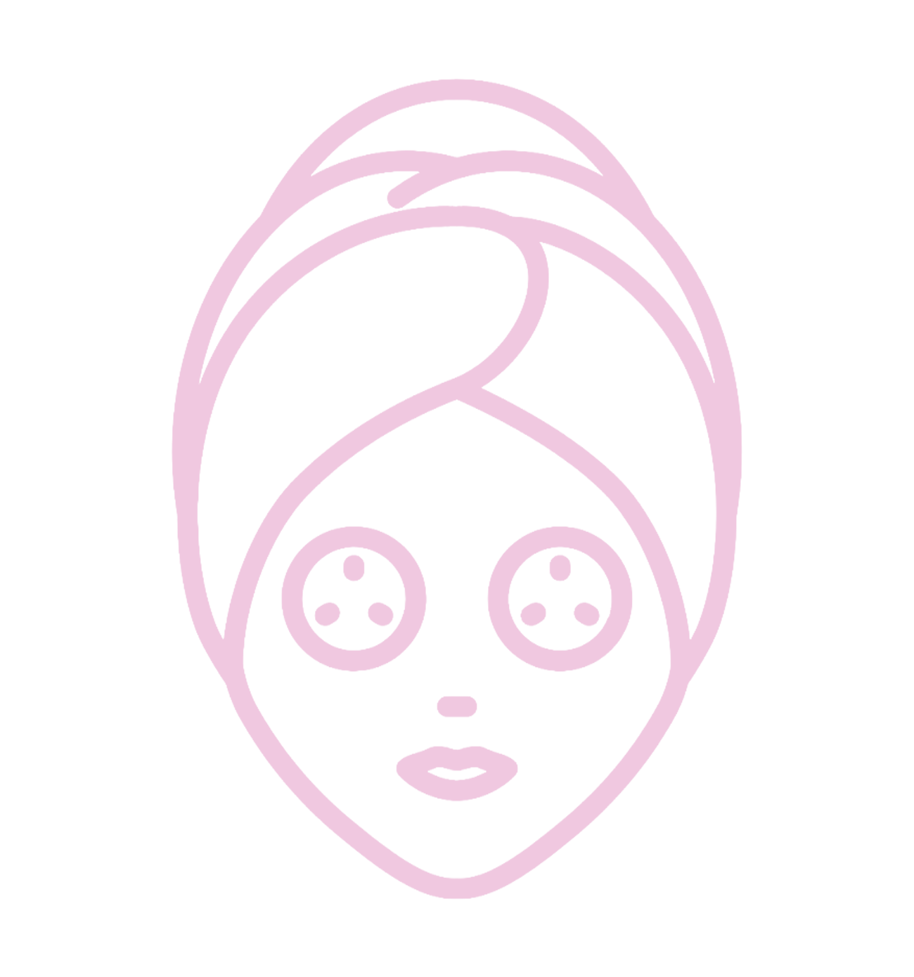 Line art icon of a face receiving a facial treatment.