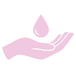 Line art icon of a hand applying lotion to a body.