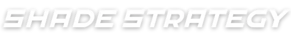 Logo text reading 'SHADE STRATEGY' in bold, angular white font on a black background.