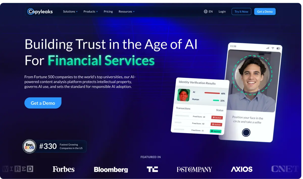 Financial Services Homepage Example