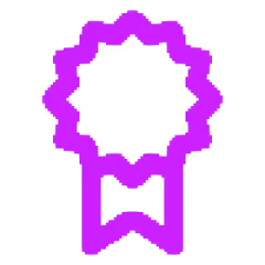 Purple outlined award ribbon icon on a black background.