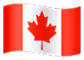 Waving Canadian flag with a red maple leaf in the center on white background flanked by red bars.