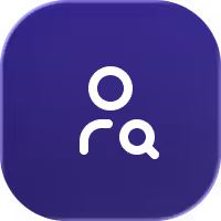 Icon of a person with a magnifying glass representing user search.