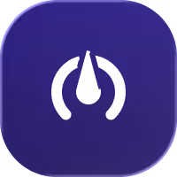 Speedometer icon with a white needle pointing upwards on a purple rounded square background.