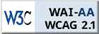 Logos for W3C, WAI-AA, and WCAG 2.1 accessibility standards.