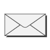 Gray envelope icon tilted slightly with black outline on white background.