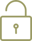 Outline of an open padlock icon indicating unlocked status.